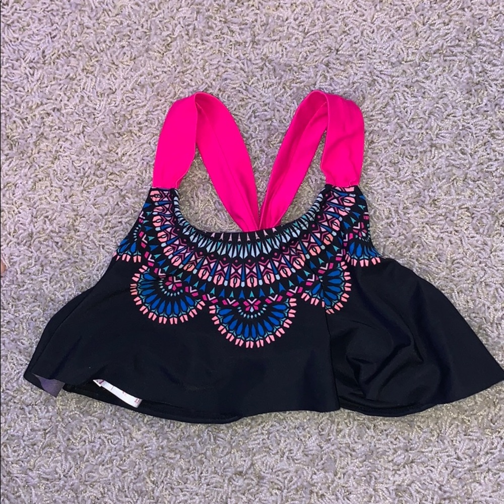 Girls M black and pink bathing suit top